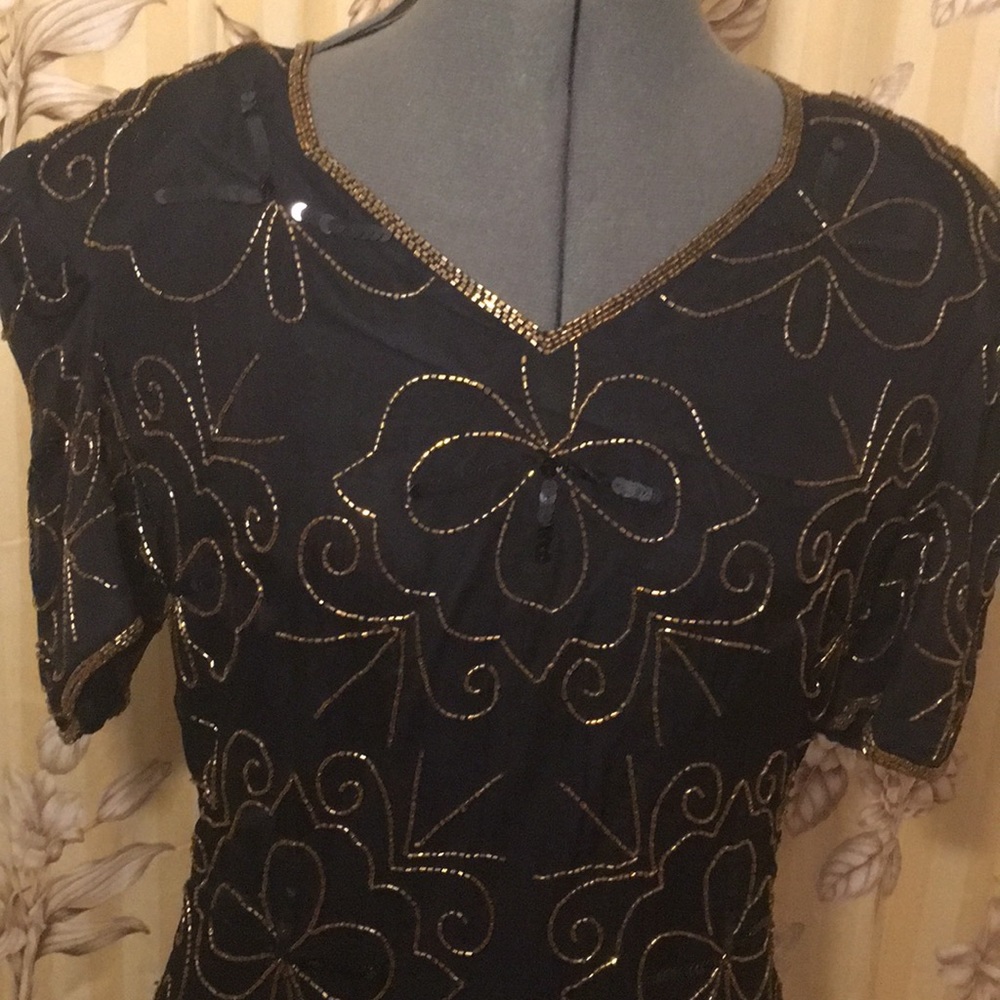 Vintage Silk Sequined Cocktail Dress